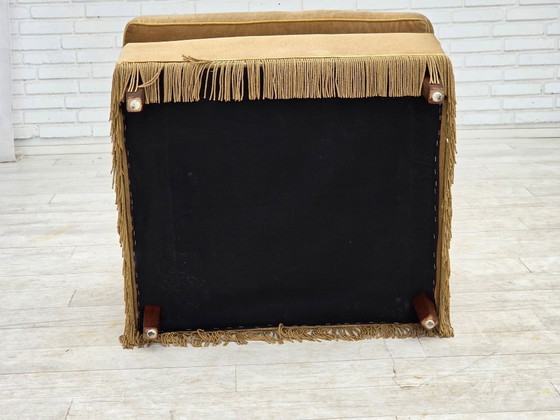 Image 1 of Deense fauteuil uit de jaren 70, bekleed met honinggeel meubelvelours.