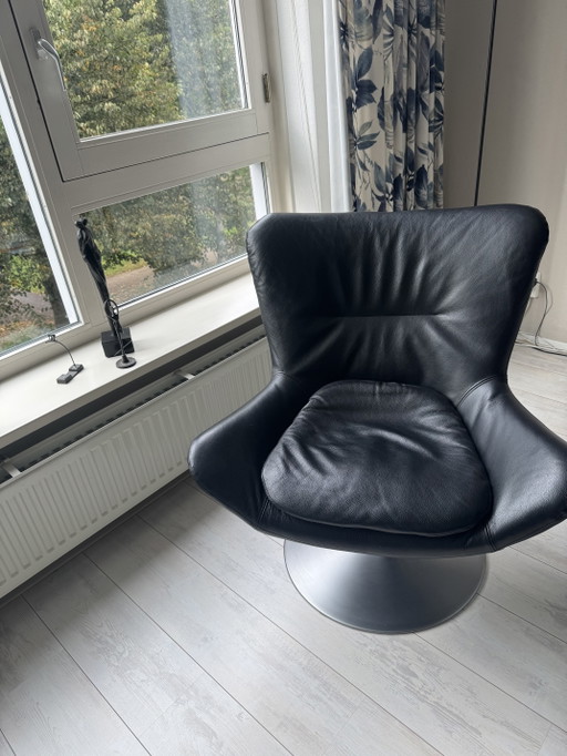Sillón giratorio de cuero negro – draaistoelen, Leather