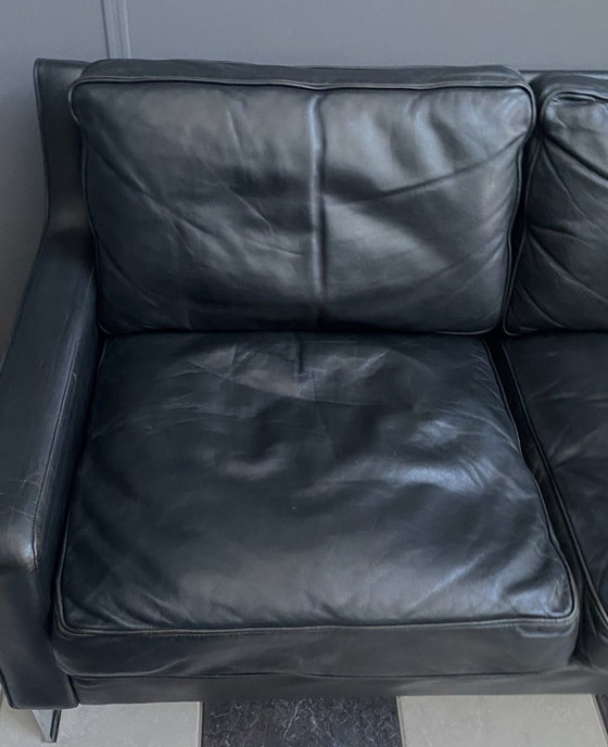 Image 1 of black leather Tecta 3-seat sofa by Hans Konecke 1960s 