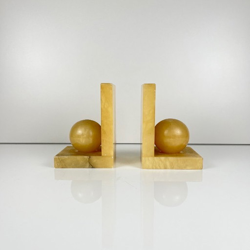 Paar Buchstützen aus Alabaster, cremefarben / gelb 1970