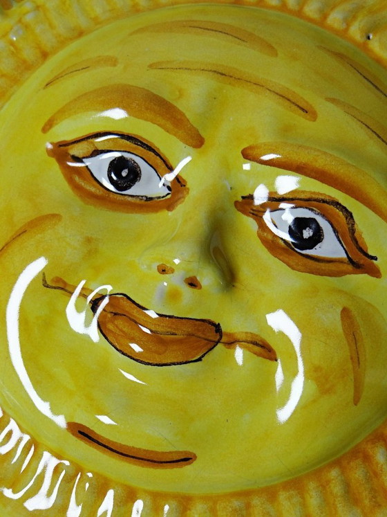 Image 1 of Vintage handcrafted Vietri majolica anthropomorphic sun wall plaque