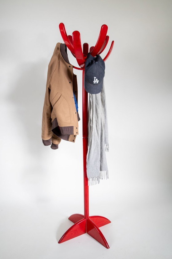 Image 1 of Italian Coat rack by Mauro Pasquinelli in red lacquered wood, 1960s
