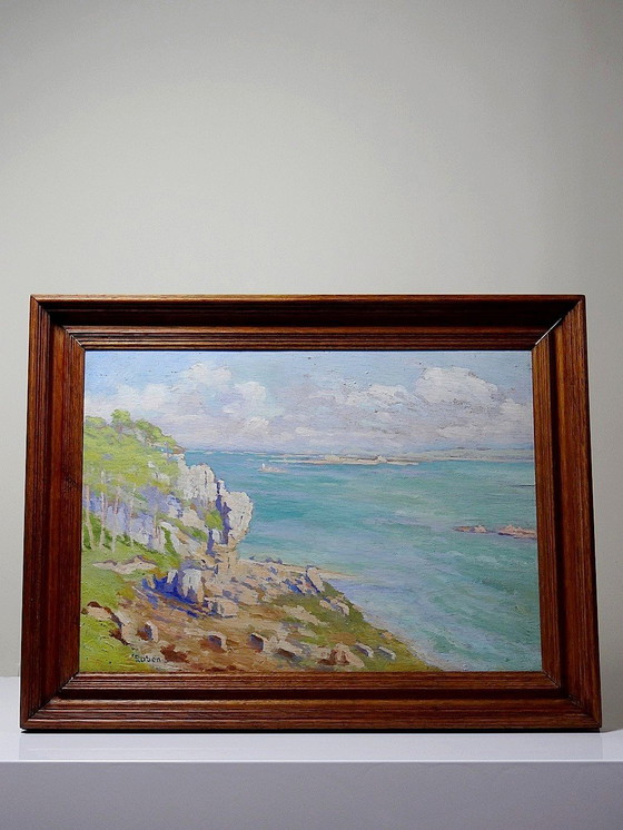 Image 1 of Grand Paysage Marine Falaises Olieverf op paneel Ingelijst Paul Ruben (1882-1955)