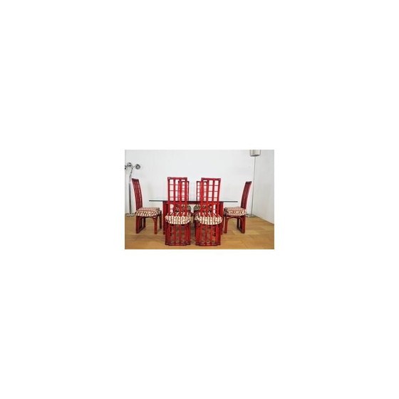 Image 1 of Vintage red bamboo dining set by Arturo Pozzoli, 1980s