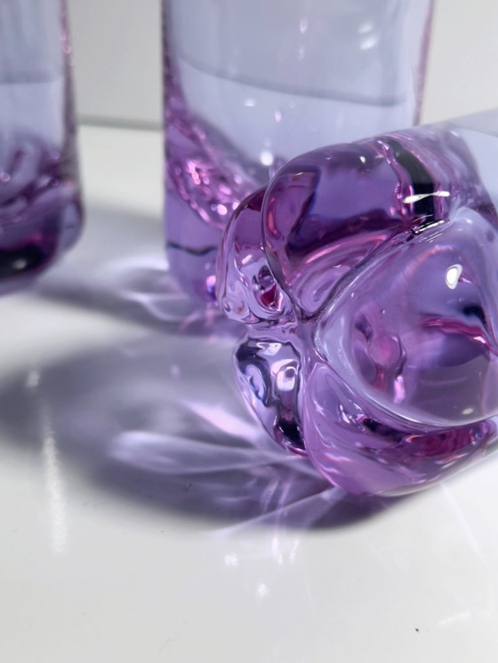 Image 1 of 4 Vintage Drinking Glasses Alexandrite Glass Tumbler Gin Tonic Long Drink Neodymium Italy 70s Crystal Brutalist Pink