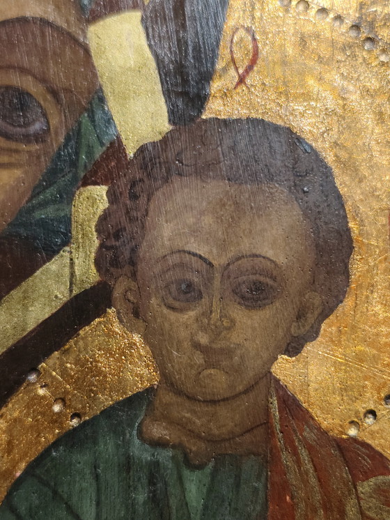 Image 1 of Icona russa "Madonna col Bambino" – dipinta a mano su legno, fondo oro, XX secolo