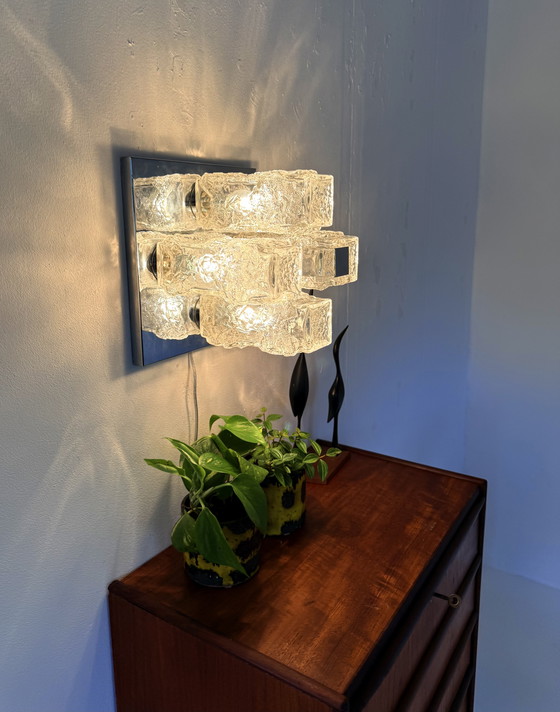 Image 1 of Lampada da parete/soffitto vintage in cromo e vetro ghiaccio, Hillebrand '70