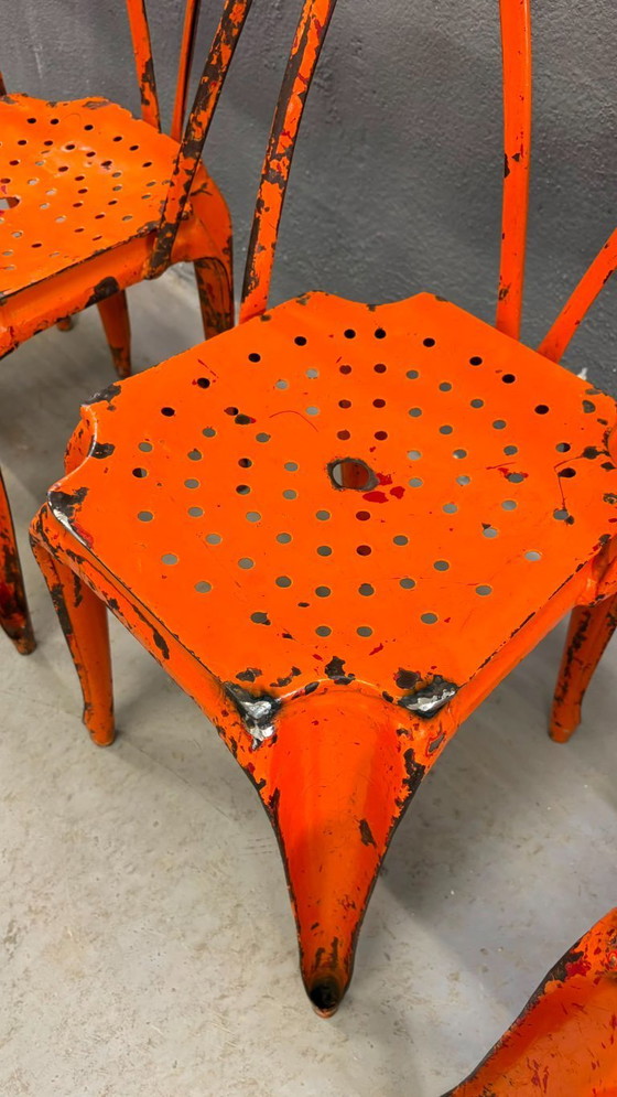 Image 1 of Set van vier industriële metalen eetkamerstoelen van Joseph Mathieu, gelakt staal, jaren 1920, Frankrijk