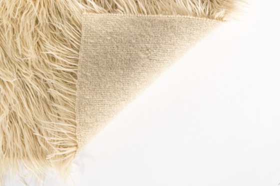 Image 1 of Minimalist Vintage Turkish Tulu Rug – Soft Cream High-Pile Wool Shaggy Carpet 238 x 144 cm