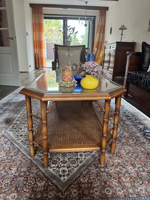 Vintage Salontafel met Glazen Plaat