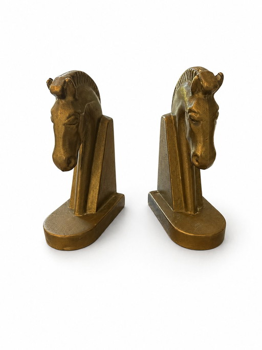 Serre-livres en laiton massif de style brutaliste représentant des chevaux - Allemagne, années 1960