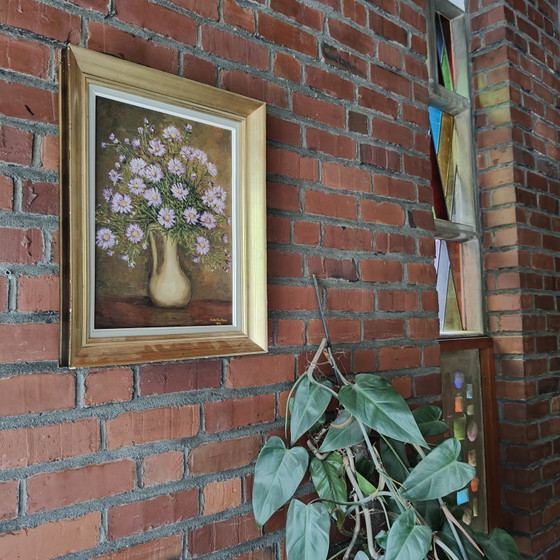 Image 1 of Vintage Floral Oil Painting by Hector Van Neer (1974) – Textured Still Life