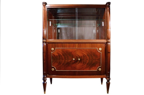Mahoniehouten vitrinekast of barkast, jaren 70, B92 x D46,5 x H123,5 cm – Vitrinekasten, Glass, Wood (photo 17 of 17)