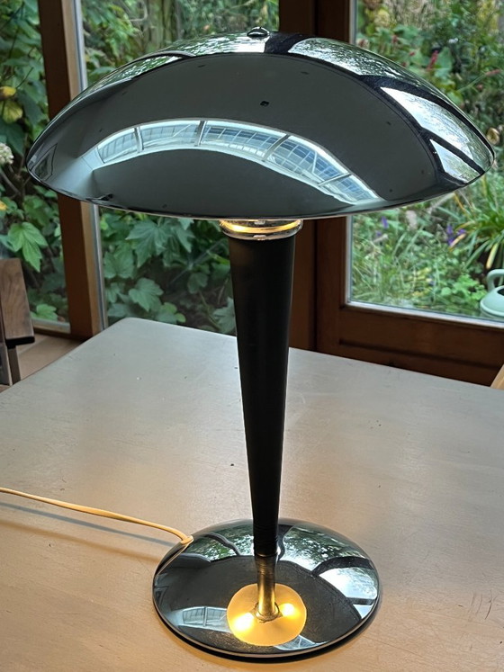 Lampe de table chromée avec pied en ébène, Métal, Noir, Modern (photo 2 sur 5)