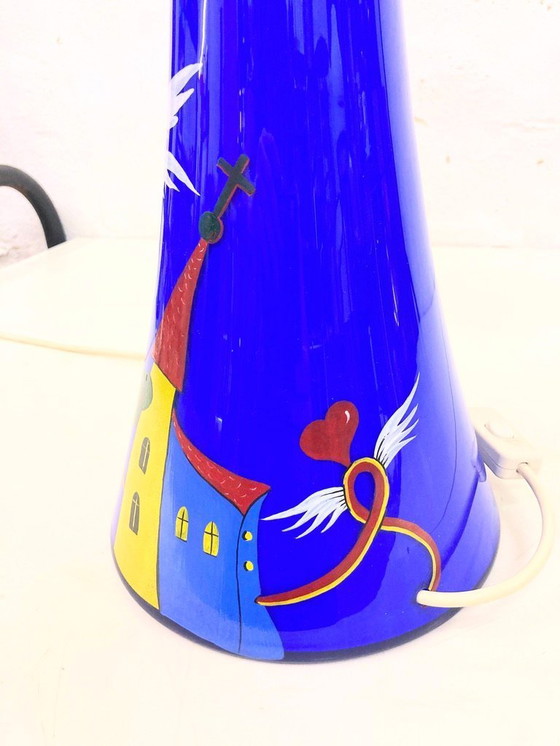 Image 1 of Lampada da tavolo in vetro dipinto di design Eisch anni '80-'90, firmata