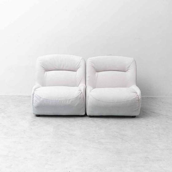 Pair of Vintage White Cotton Lounge Chairs – 70s Design – Chairs and lounge chairs (photo 4 of 9)