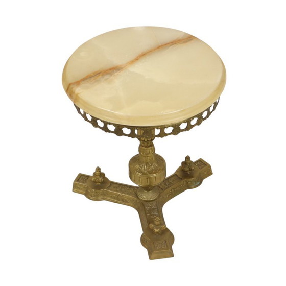 Vintage Brass Side Table with Round Onyx Marble Top (photo 20 of 23)