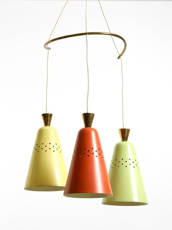 Image 1 of Beautiful Large Original Mid-Century 3-Arm Colorful Bag Ceiling Lamp