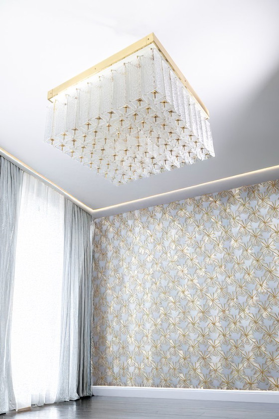 Image 1 of Lampada da soffitto Bohemian in vetro testurizzato e ottone, anni '60