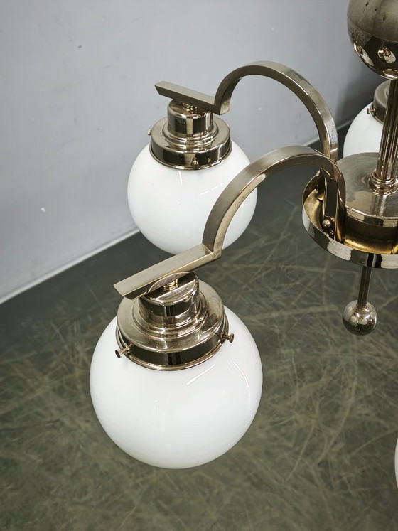 Image 1 of Art Deco Five-Light Chrome Chandelier, Czechoslovakia, 1930s