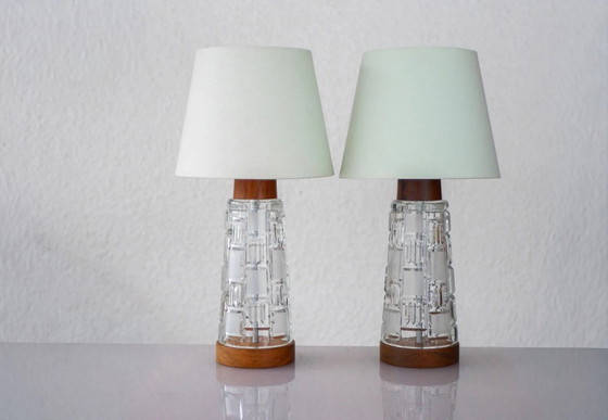 Image 1 of Mid-century modern Scandinavian teak and glass table lamps, set of 2