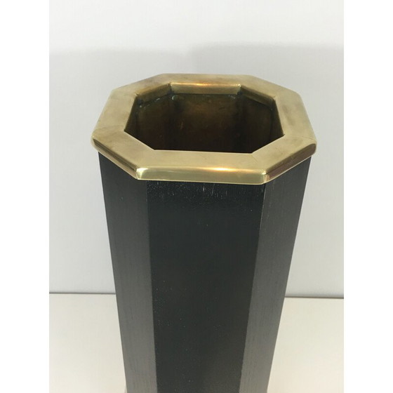 Image 1 of Vintage umbrella stand in blackened wood, brass and marble, 1950