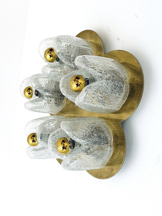 Image 1 of Appliques vintage en laiton et verre de cristal de glace, Doria Leuchten '70