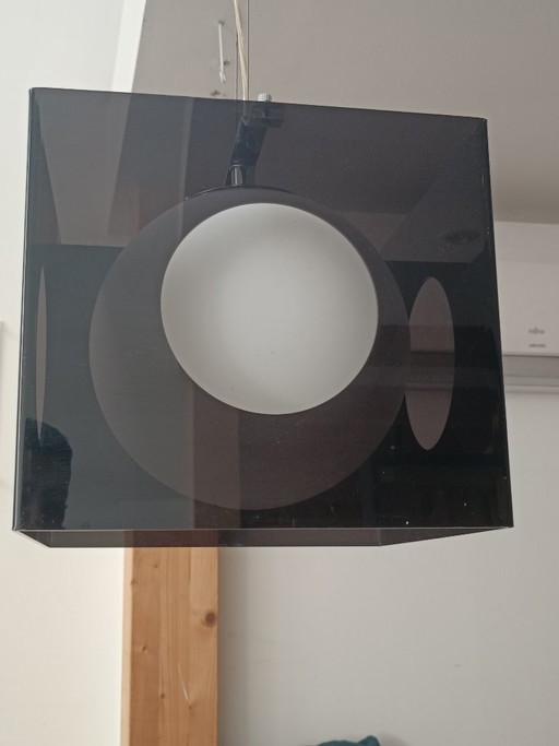Lampe suspendue design plexiglas fumé 1990s