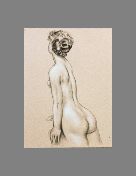 Image 1 of Hand-painted pastel drawing of a female nude. Pastel drawing. Pastel nude. Nude painting. Nude drawing.