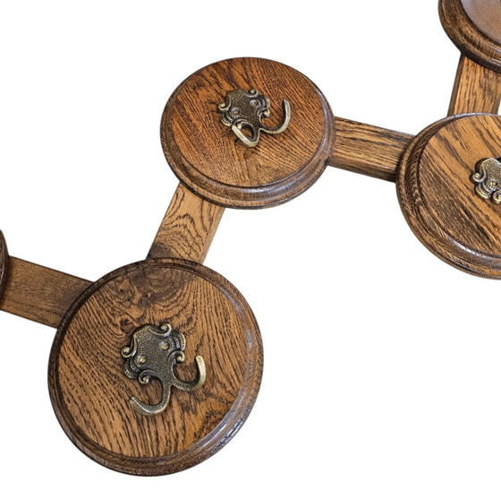 Oak wood wall coat rack / 1960s (photo 5 of 10)
