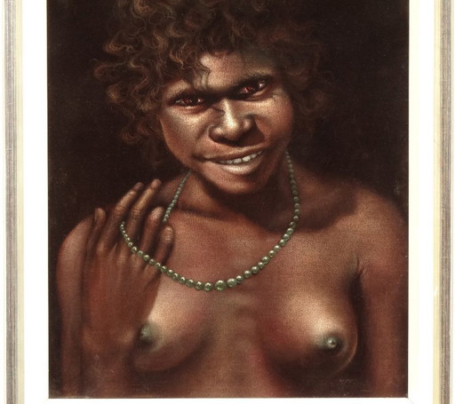 A couple of Aborigines, black velvet painting, 1966, Australia, natives