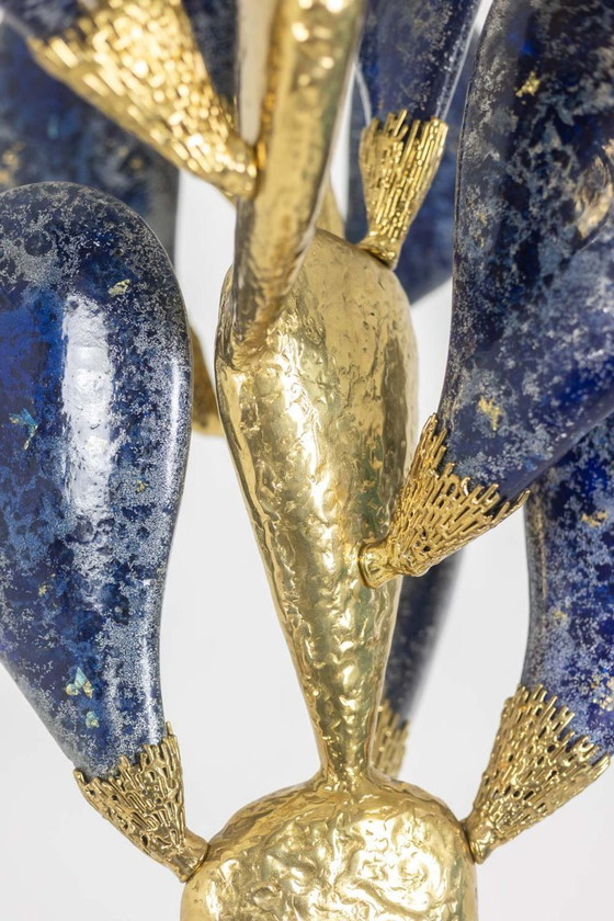 Image 1 of Jacques Duval Brasseur, Groot cactussculptuur in verguld messing. 1992