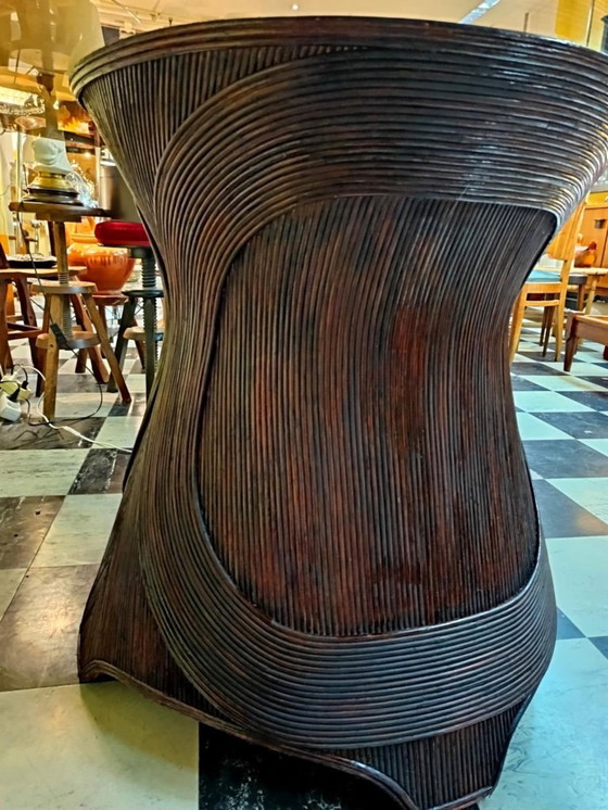 Image 1 of Eettafel van rotan met marqueterie