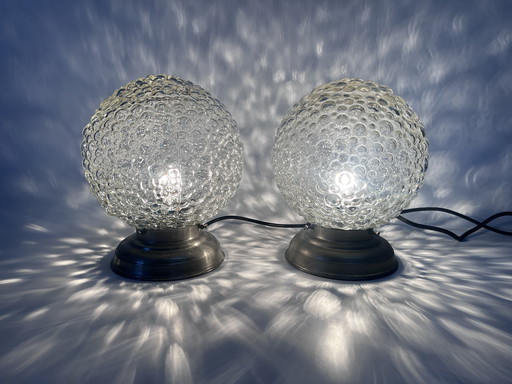 Lot de 2 lampes de table vintage lampe de lit (plafonnier) verre bulle transparent