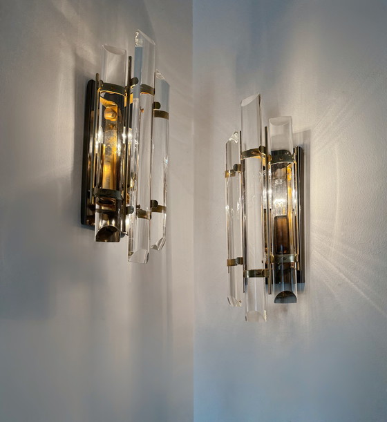 Image 1 of Wandleuchten aus Kristallbaguette aus den 1980er Jahren