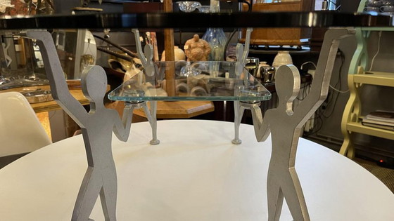 Antropomorfe Salontafel in Gelakt Metaal en Glas, Jaren 80 – Koffietafelboeken, Metal (photo 4 of 5)