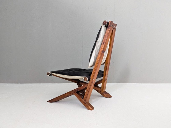 Image 1 of Sculptural Pine Lounge Chair with Table in the Style of Pierre Chapo, France, 1970s