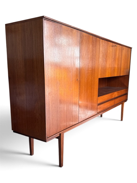 ⁠Deens Vintage Mid-Century Teak Highboard / Wandmeubel, High boards, Hout, Bruin (foto 3 van 11)