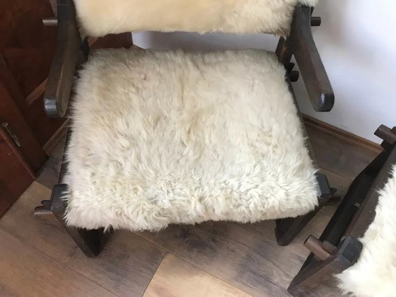 Mid Century Armchairs in Lambs Wool, Set of 2 by Szedleczky, Brown, Mid Century Modern (photo 10 of 10)