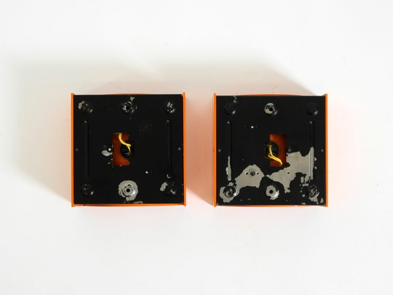 Image 1 of Pair of rare original 1960s Space Age metal wall lamps by Klaus Hempel for Kaiser Leuchten in orange
