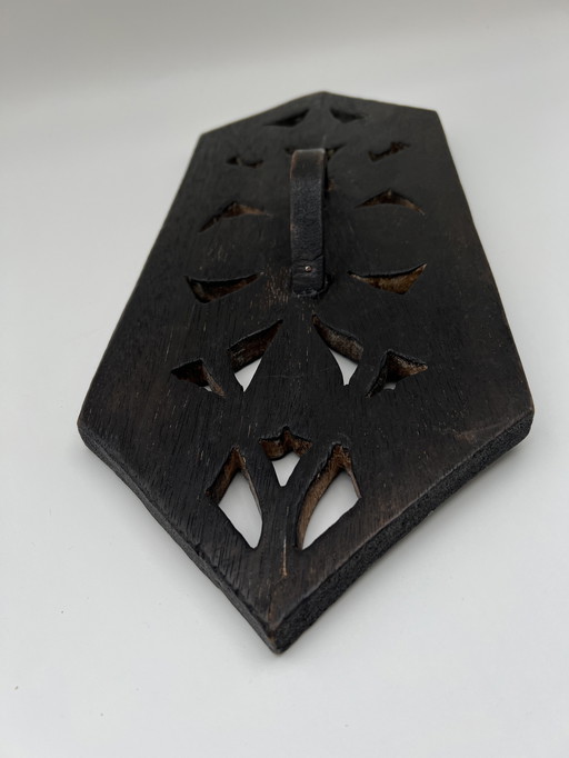 Hand-carved ethnographic wall relief – dark hardwood – fully openwork