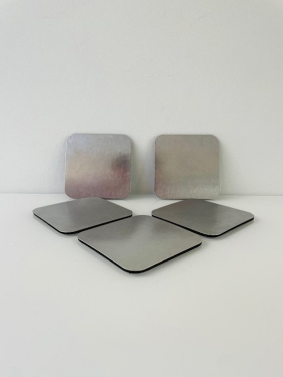 Image 1 of Set of 5 minimalist stainless steel coasters – square design