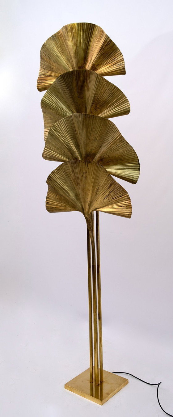 Image 1 of Tommaso Barbi Mid-Century Modern Italian Brass Floor Lamp "Ginkgo", 1970s