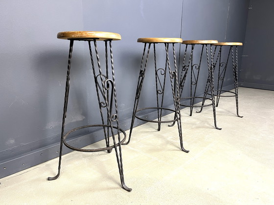 Image 1 of Vintage French Wrought Iron Bar Stools, 1960s - Set of 4