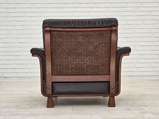 Image 1 of 1970er Jahre Skandinavischer Sessel, Braunes Möbelleder, Teakholzbeine