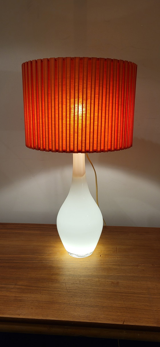 Image 1 of Vintage white glass table lamp with red shade
