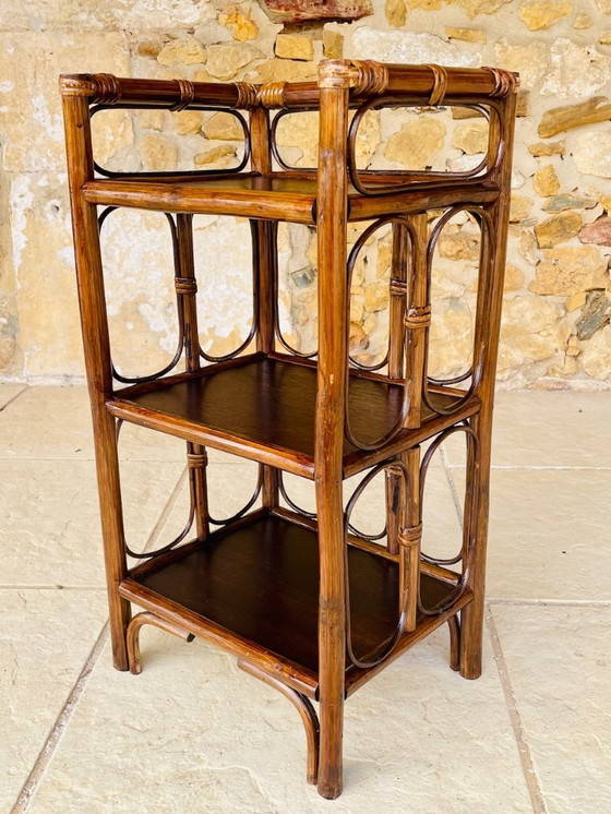 Image 1 of Vintage bamboe en rotan 3-laags plank, jaren 60