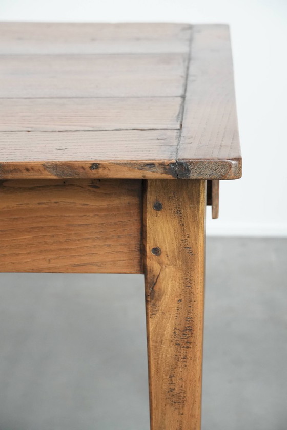 Image 1 of Antique French oak farmhouse dining table for 6 to 8 people with three drawers