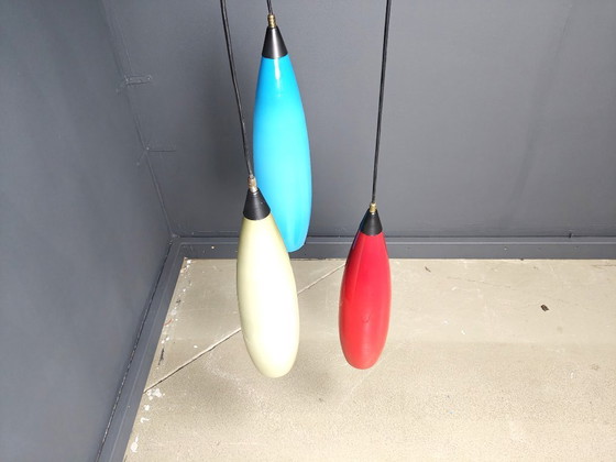 Image 1 of 3 lampade a sospensione in vetro vintage di Vistosi, anni '70