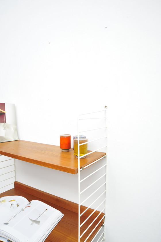 Image 1 of String Shelving System Desk And Floor In Teak With 2 Ladders By Kajsa And Nisse Strinning